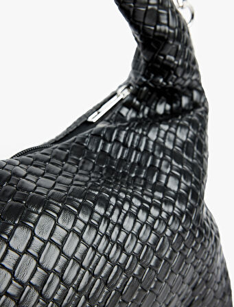 Suni Deri Saplı Örgü Dokulu Askılı Çapraz Çanta