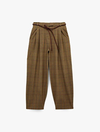 Koton X Melis Ağazat - Cepli Pile Detaylı Kemerli Ekose Balon Pantolon