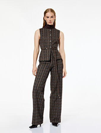 Koton X Melis Ağazat - Kareli Geniş Paça Palazzo Pantolon