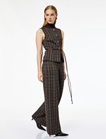 Koton X Melis Ağazat - Kareli Geniş Paça Palazzo Pantolon