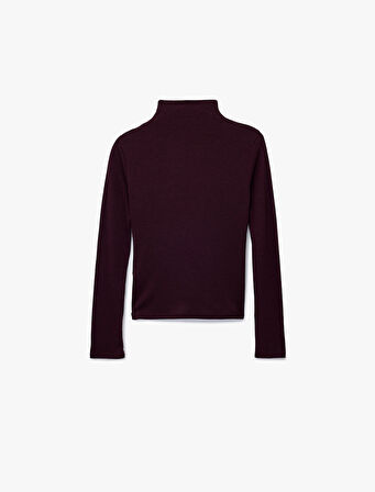 Koton X Melis Ağazat - Slim Fit Dik Yaka Uzun Kollu Fitilli Basic Tişört