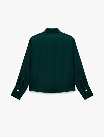 Koton X Melis Ağazat - Uzun Kollu Metalik Düğme Detaylı Saten Gömlek