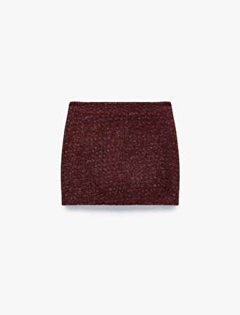 Koton X Melis Ağazat - A Kesim Slim Fit Metalik İplik Detaylı Parıltılı Tüvit Mini Etek