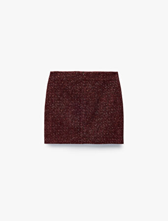 Koton X Melis Ağazat - A Kesim Slim Fit Metalik İplik Detaylı Parıltılı Tüvit Mini Etek