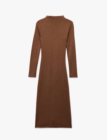 Koton X Sibil Çetinkaya - Uzun Kollu Dik Yaka Drape Detaylı Slim Fit Midi Boy Kalem Elbise