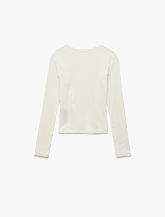 Koton X Sibil Çetinkaya - Slim Fit Yarı Transparan Uzun Kollu Bisiklet Yaka Bluz