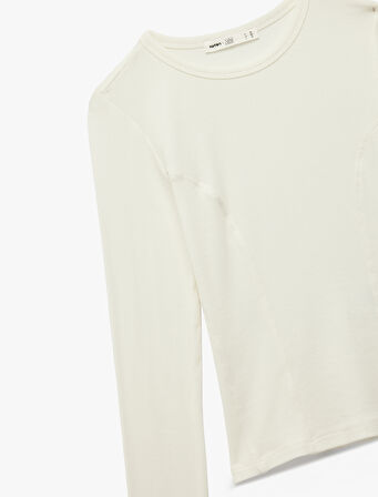 Koton X Sibil Çetinkaya - Slim Fit Yarı Transparan Uzun Kollu Bisiklet Yaka Bluz