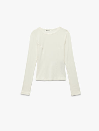 Koton X Sibil Çetinkaya - Slim Fit Yarı Transparan Uzun Kollu Bisiklet Yaka Bluz