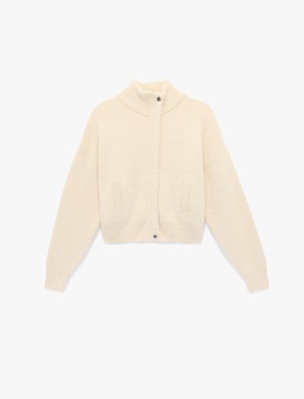 Koton X Sibil Çetinkaya - Uzun Kollu Dik Yaka Fermuarlı Peluş Hırka
