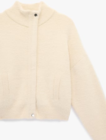 Koton X Sibil Çetinkaya - Uzun Kollu Dik Yaka Fermuarlı Peluş Hırka