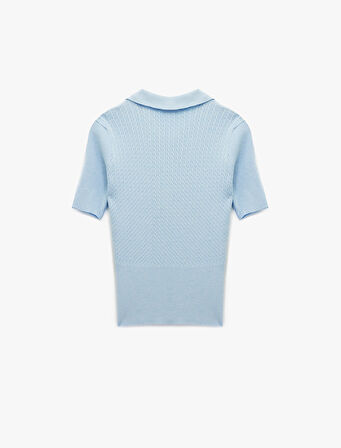 Koton X Melis Ağazat - Kısa Kollu Düğmeli Polo Yaka Saç Örgü Kazak