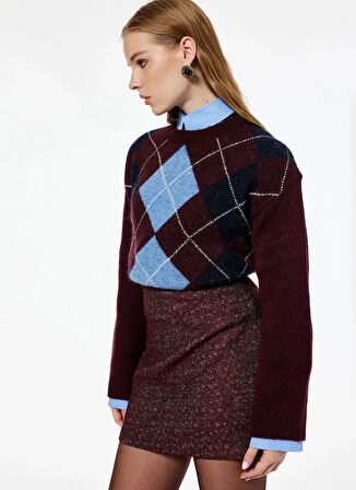 Koton Bisiklet Yaka Regular Fit Bordo Kazak Kadın 6WAK90463HT