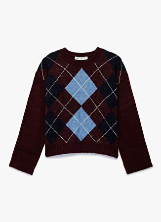 Koton Bisiklet Yaka Regular Fit Bordo Kazak Kadın 6WAK90463HT