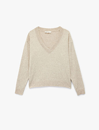 Koton X Melis Ağazat - Uzun Kollu V Yaka Triko Oversize Kazak