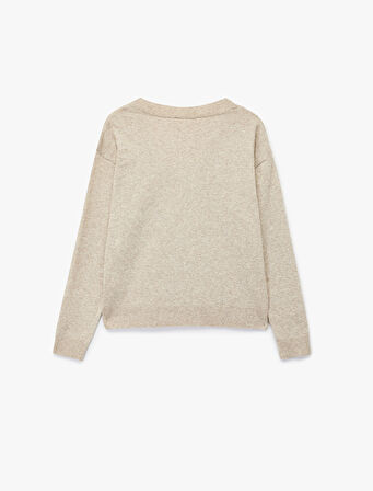 Koton X Melis Ağazat - Uzun Kollu V Yaka Triko Oversize Kazak