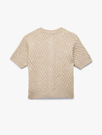 Koton X Melis Ağazat - Düğmeli Bisiklet Yaka Kısa Kollu Saç Örgü Hırka