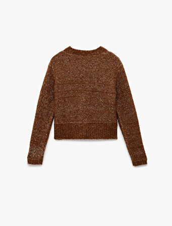 Koton X Melis Ağazat - Uzun Kollu V Yaka Pullu Payetli Parıltılı Triko Crop Hırka