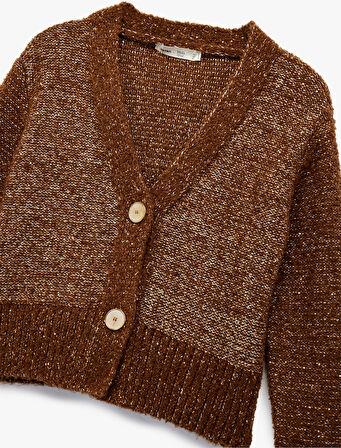 Koton X Melis Ağazat - Uzun Kollu V Yaka Pullu Payetli Parıltılı Triko Crop Hırka