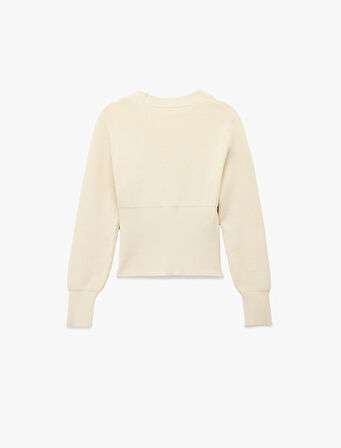 Koton X Melis Ağazat - Uzun Kollu V Yaka Aksesuar Düğme Detaylı Triko Hırka