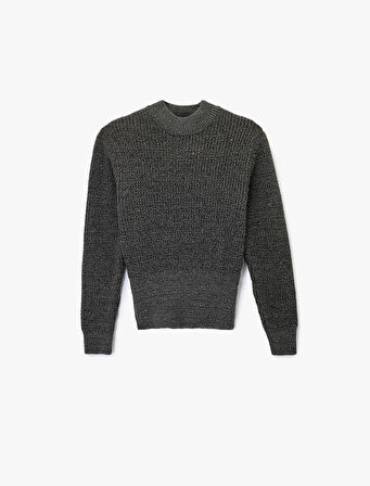 Koton X Melis Ağazat - Uzun Kollu Hafif Dik Yaka Pullu Parıltılı Triko Kazak