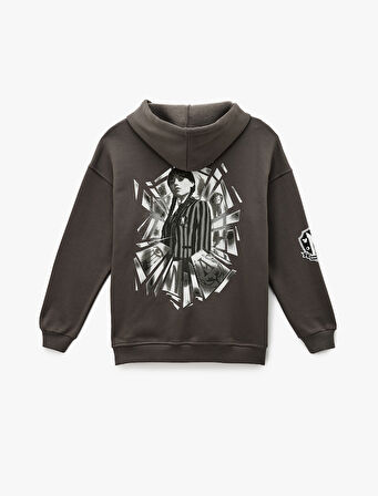 Wednesday Lisanslı Kapüşonlu Arkası Baskılı Oversize Sweatshirt