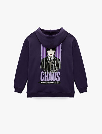 Wednesday Lisanslı Kanguru Cepli Kapüşonlu Arkası Baskılı Oversize Sweatshirt