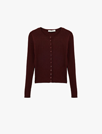 Slim Fit Uzun Kollu Düğmeli Bisiklet Yaka Triko Hırka