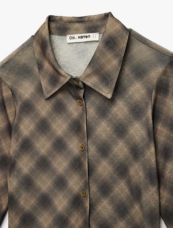 Klasik Yaka Düğmeli Slim Fit Ekoseli Tül Hırka