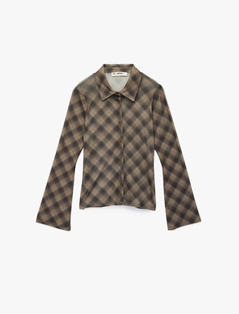Klasik Yaka Düğmeli Slim Fit Ekoseli Tül Hırka