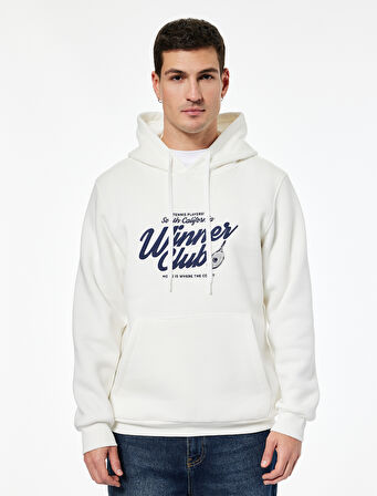 Regular Fit Uzun Kollu Kanguru Cepli Kapşonlu Baskılı Sweatshirt