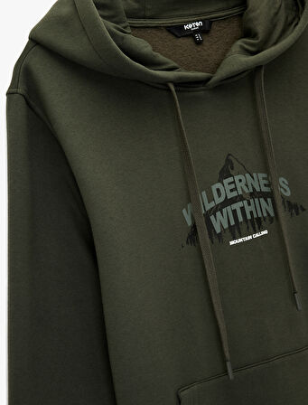 Regular Fit Uzun Kollu Kanguru Cepli Baskılı Kapşonlu Sweatshirt
