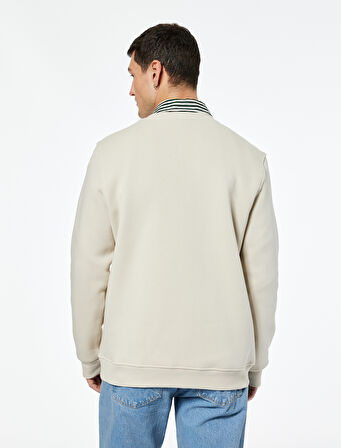 Uzun Kollu Bisiklet Yaka Baskılı Sweatshirt