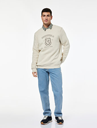 Uzun Kollu Bisiklet Yaka Baskılı Sweatshirt