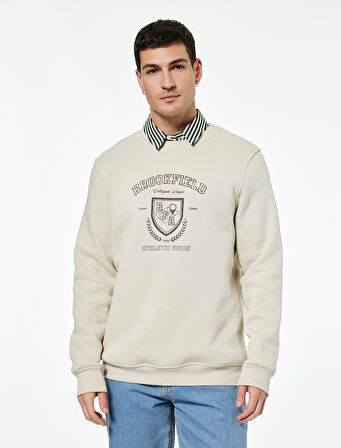 Uzun Kollu Bisiklet Yaka Baskılı Sweatshirt