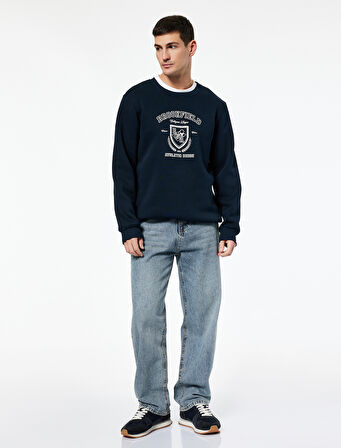 Uzun Kollu Bisiklet Yaka Baskılı Sweatshirt