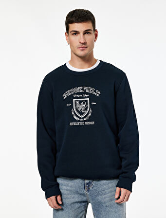 Uzun Kollu Bisiklet Yaka Baskılı Sweatshirt