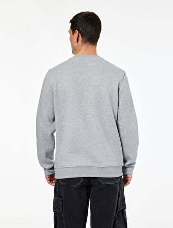 Uzun Kollu Bisiklet Yaka Şardonlu Baskılı Sweatshirt