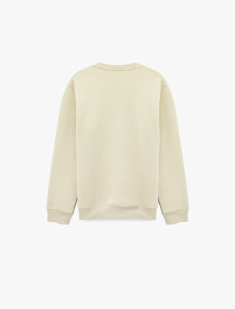 Uzun Kollu Şardonlu Bisiklet Yaka Baskılı Sweatshirt