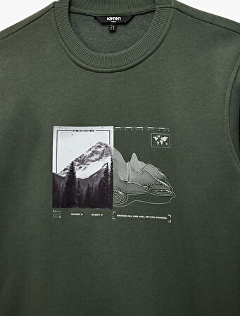 Uzun Kollu Şardonlu Bisiklet Yaka Baskılı Sweatshirt