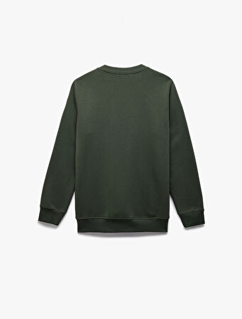 Uzun Kollu Şardonlu Bisiklet Yaka Baskılı Sweatshirt