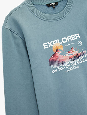 Uzun Kollu Regular Fit Şardonlu Bisiklet Yaka Baskılı Sweatshirt