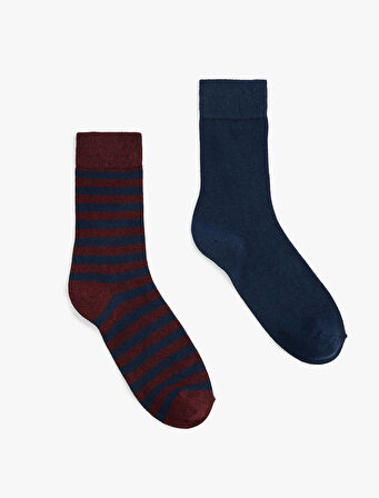 Çok Renkli Çizgili 2'li Soket Çorap Seti