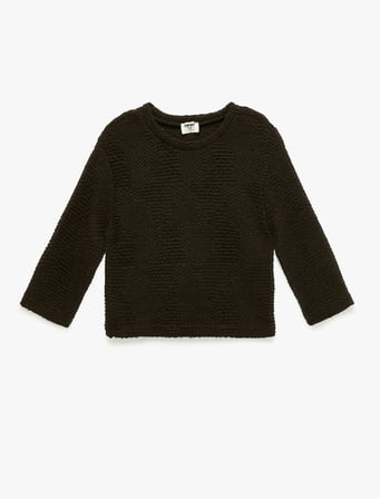 Bisiklet Yaka 3/4 Kollu Dokulu Sweatshirt