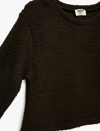 Bisiklet Yaka 3/4 Kollu Dokulu Sweatshirt