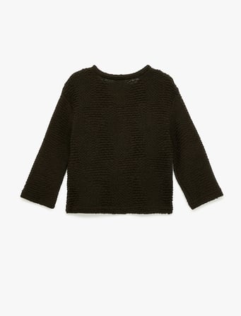 Bisiklet Yaka 3/4 Kollu Dokulu Sweatshirt