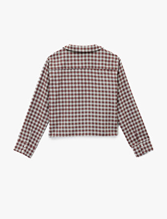 Uzun Kollu Gömlek Yaka Oversize Crop Ekoseli Pijama Üstü