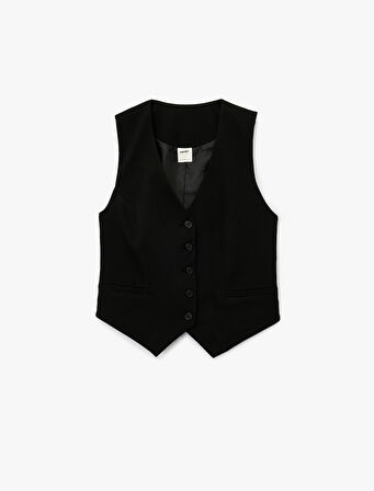 Slim Fit V Yaka Düğmeli Blazer Yelek