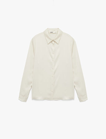 Uzun Kollu Düğmeli Klasik Yaka Saten Gömlek