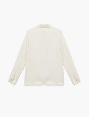 Uzun Kollu Düğmeli Klasik Yaka Saten Gömlek