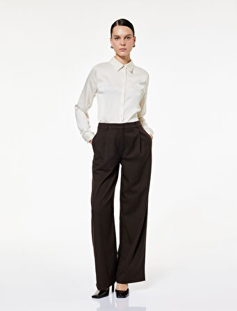 Uzun Kollu Düğmeli Klasik Yaka Saten Gömlek